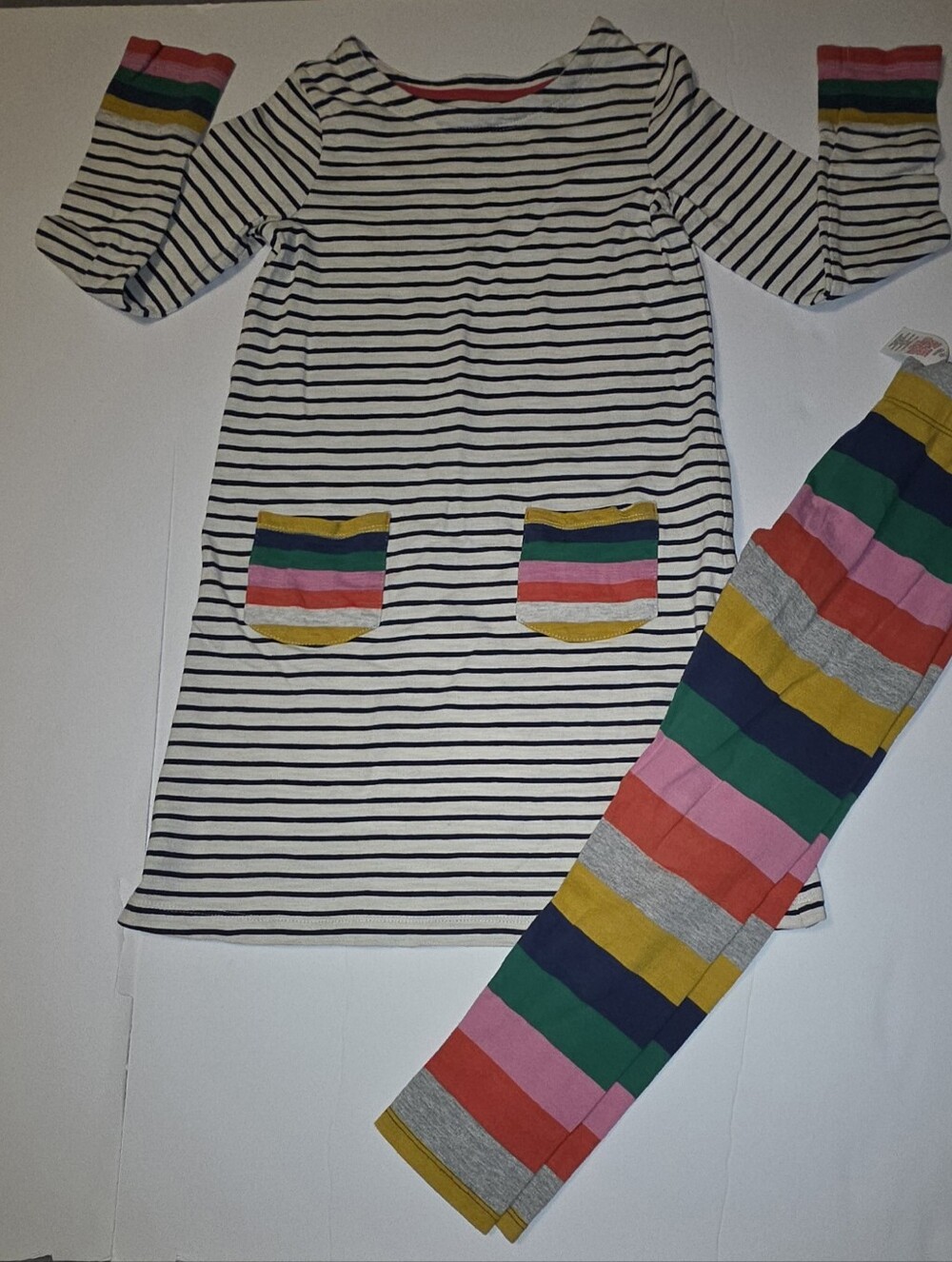 Mini Boden Navy and Cream Striped Kids Bottoms with Coral Logo Trim